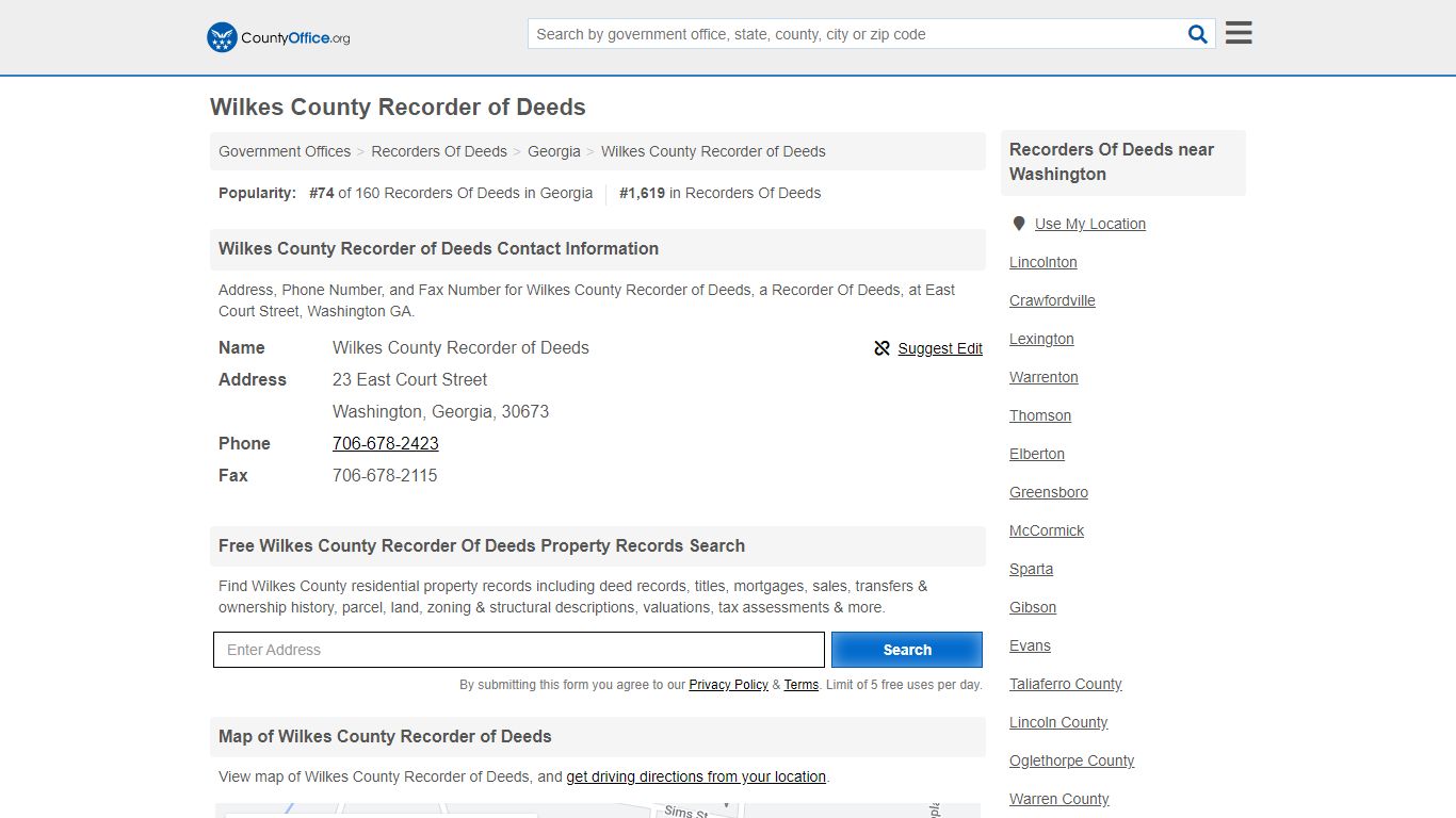 Wilkes County Recorder of Deeds - Washington, GA (Address, Phone, and Fax)