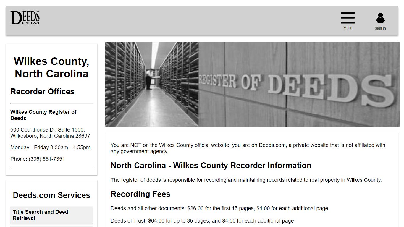 Wilkes County Recorder Information North Carolina - Deeds.com